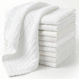 10 pack white cotton muslin baby washcloths stacked, soft absorbent wash cloths for newborn bath time and sensitive skin