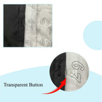 Detail shot of 6-7 reversible duvet cover showing transparent button closure and reversible number pattern fabric