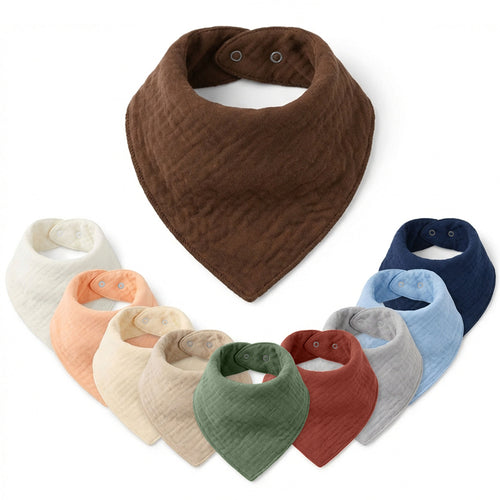 Muslin Bandana Drool Bibs – Soft, Adjustable & Comfortable - 10 Pack