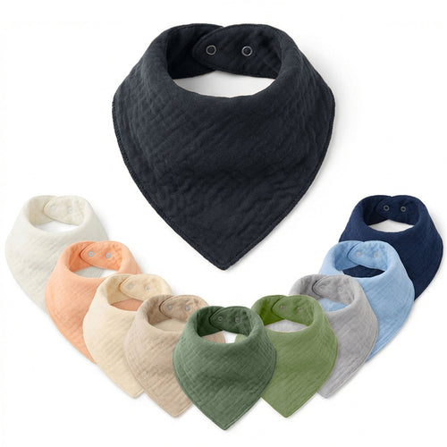 Muslin Bandana Drool Bibs – Soft, Adjustable & Comfortable - 10 Pack