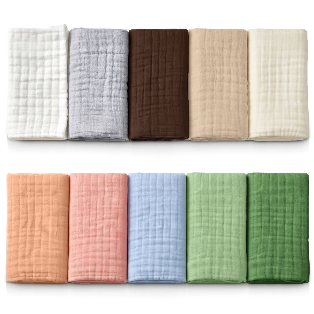multicolor Cotton muslin baby burp cloths in neutral and pastel colors, soft absorbent cloths for newborn feeding and spit-up