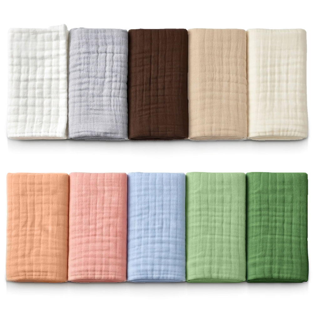multicolor Cotton muslin baby burp cloths in neutral and pastel colors, soft absorbent cloths for newborn feeding and spit-up