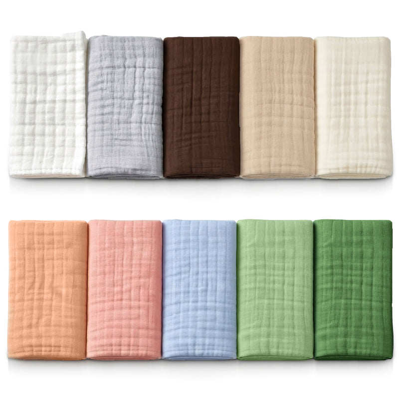multicolor Cotton muslin baby burp cloths in neutral and pastel colors, soft absorbent cloths for newborn feeding and spit-up