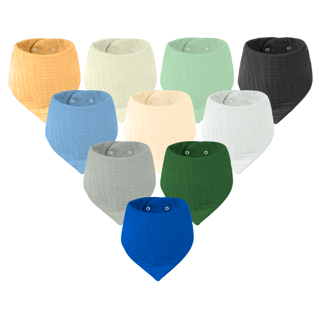 Muslin Bandana Drool Bibs – Soft, Adjustable & Comfortable - 10 Pack
