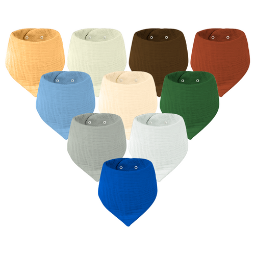 Muslin Bandana Drool Bibs – Soft, Adjustable & Comfortable - 10 Pack